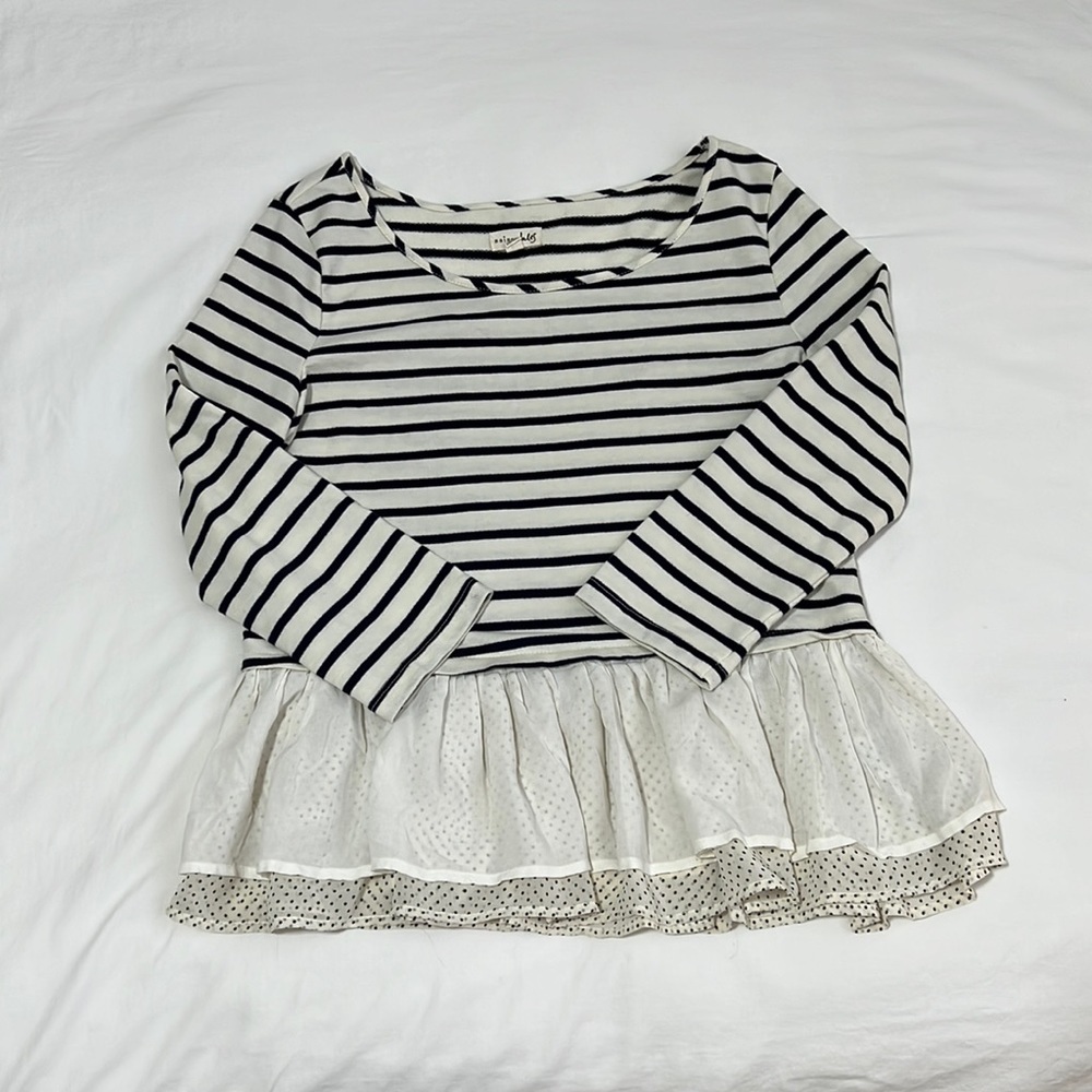 Maison Jules Stripe Polka Dot Ruffled Peplum Top